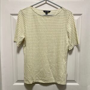 LAUREN |Ralph Lauren |Black Label |Ivory |Tonal |Striped |Boat Neck |Top |Size L